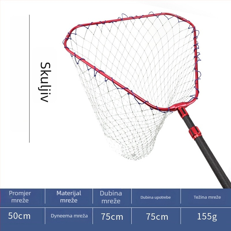 Pole Holder karbonska trokutasta sklopiva glava mreže za ribolov, 8 mm vijak