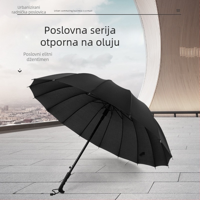 Dugi kišobran s dugom drškom, 16 rebara, ručno otvaranje, tiskanje logotipa i mogućnost prilagodbe