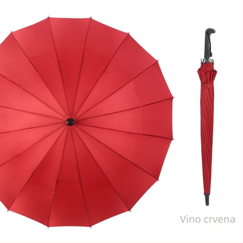 Dugi kišobran s dugom drškom, 16 rebara, ručno otvaranje, tiskanje logotipa i mogućnost prilagodbe