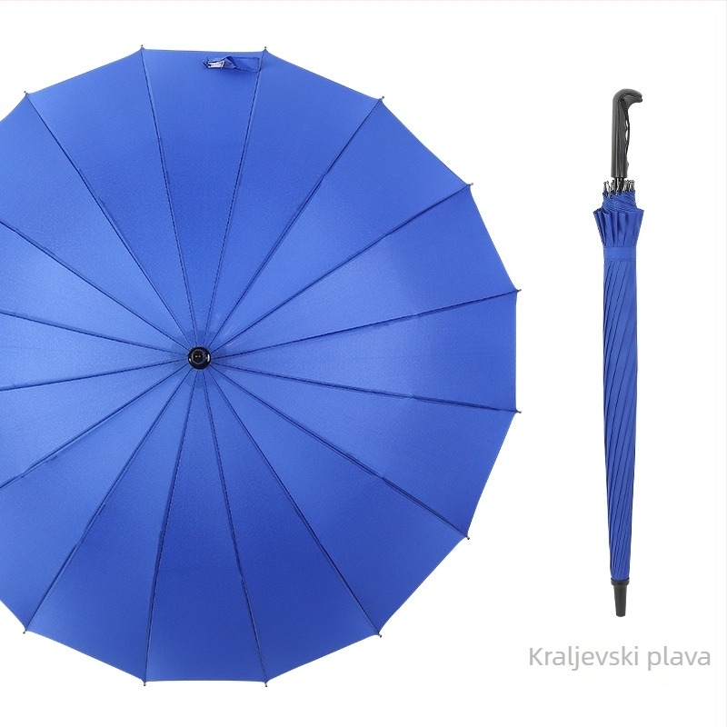 Dugi kišobran s dugom drškom, 16 rebara, ručno otvaranje, tiskanje logotipa i mogućnost prilagodbe