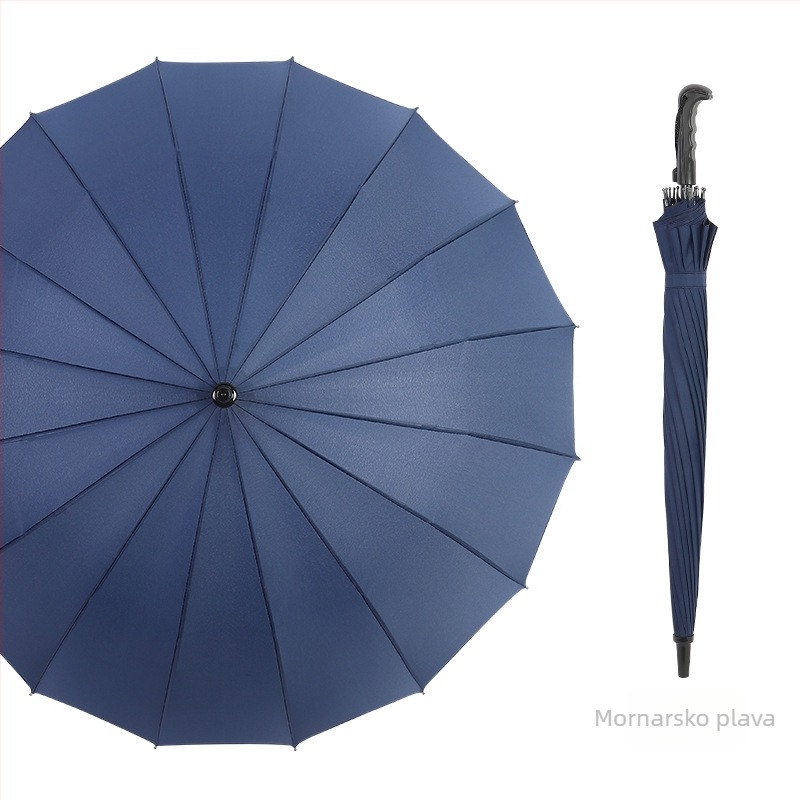 Dugi kišobran s dugom drškom, 16 rebara, ručno otvaranje, tiskanje logotipa i mogućnost prilagodbe