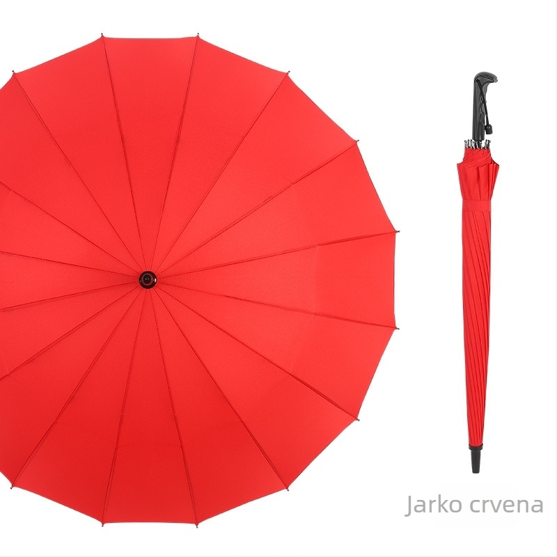 Dugi kišobran s dugom drškom, 16 rebara, ručno otvaranje, tiskanje logotipa i mogućnost prilagodbe