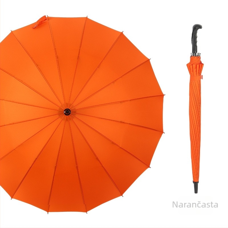 Dugi kišobran s dugom drškom, 16 rebara, ručno otvaranje, tiskanje logotipa i mogućnost prilagodbe