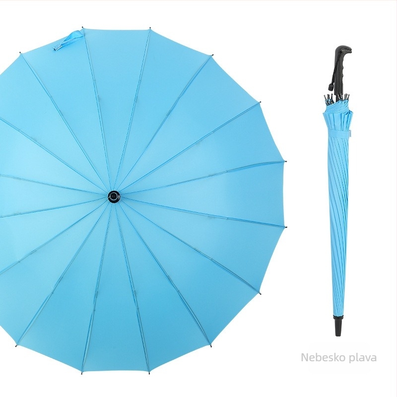 Dugi kišobran s dugom drškom, 16 rebara, ručno otvaranje, tiskanje logotipa i mogućnost prilagodbe