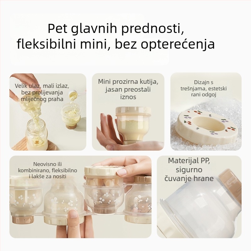 Little White Bear Kutija za mlijeko u prahu za bebe – prenosna, s četiri odjeljka, zatvorena, velikog kapaciteta