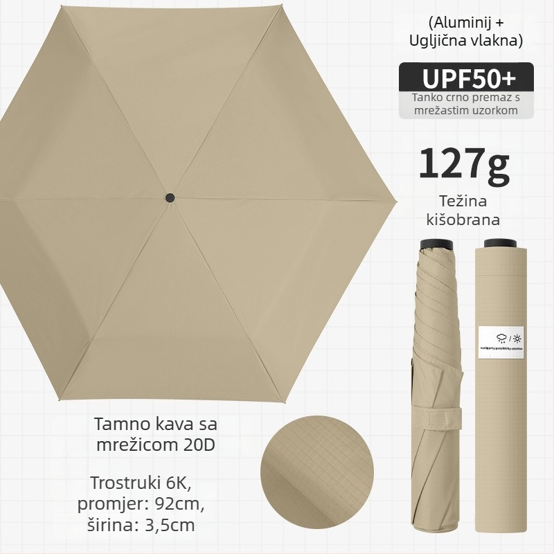 Sklopivi kišobran s 6 rebara od vlakna, aluminijska osovina, plastična ručka, ručno otvaranje/zatvaranje, UV zaštita UPF > 50