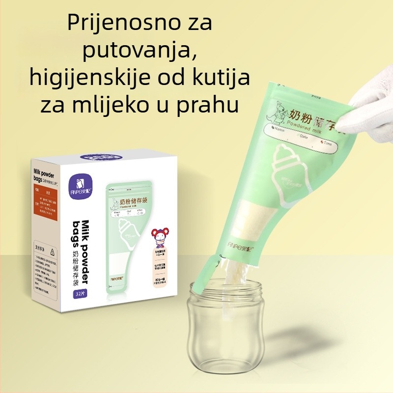 Safety vrećice za skladištenje mlijeka u prahu, jednokratne, prenosne za majčino mlijeko i formulu, 32 vrećica u kutiji, pogodno od rođenja do 3 godine