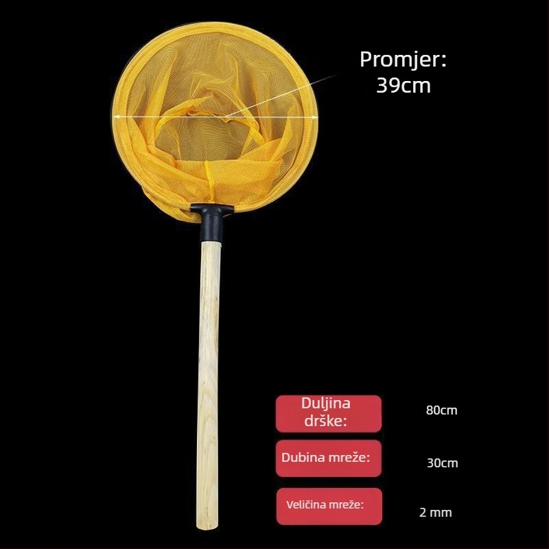 Mreža za ribolov s drvenom drškom, mala oka (Materijal: drvo)