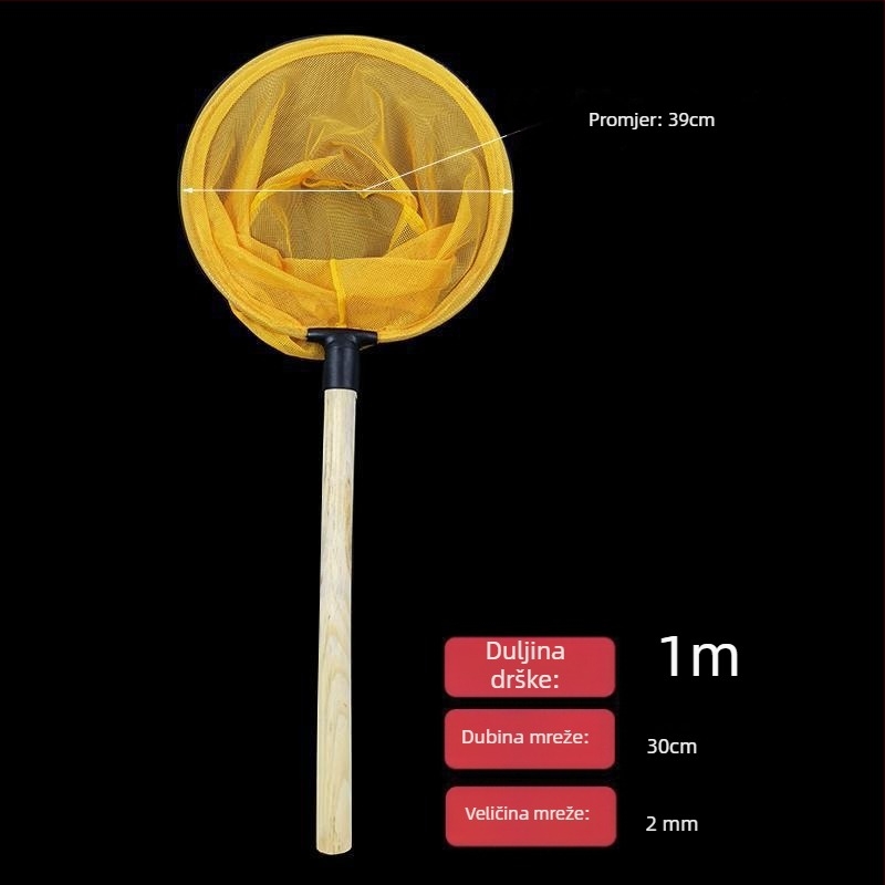 Mreža za ribolov s drvenom drškom, mala oka (Materijal: drvo)