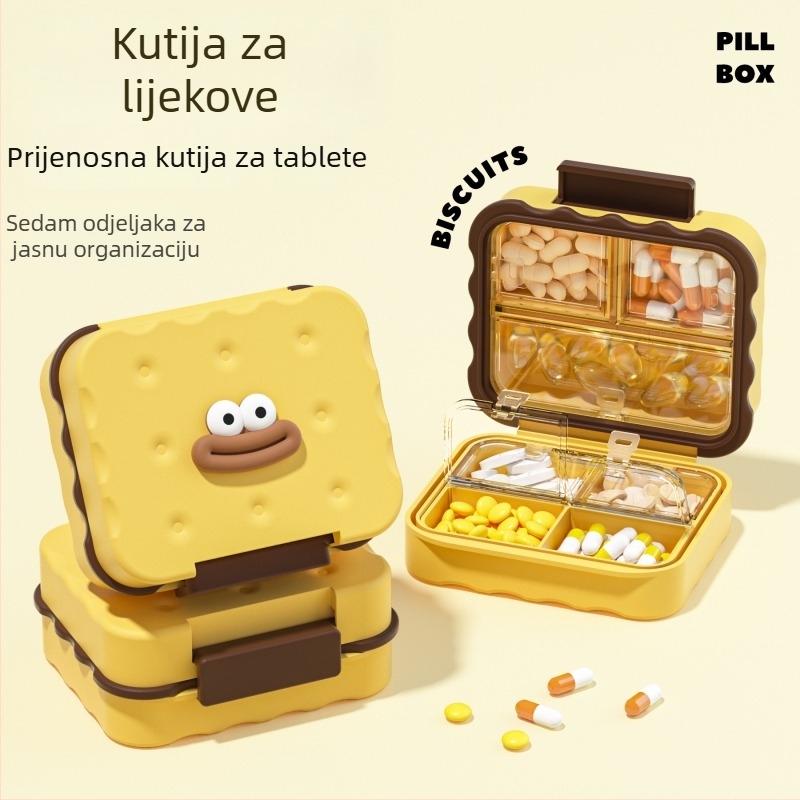 Prenosna kutija za tablete s 7 pretinaca, vodootporna, sklopiva, s pregradama, od PP i silikagela