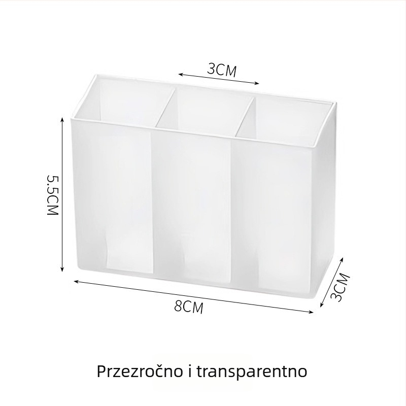 Zidna kutija za skladištenje s tri odjeljka i prozirnim pregradama; kozmetika i sitnice, PP plast, kapacitet 1 L.