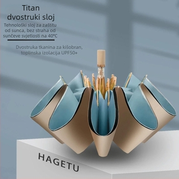 Sklopivi kišobran s titanijskim premazom i tkaninom 210T Impact, 8 rebara, ručno otvaranje zatvaranje, UPF50+, plastična drška