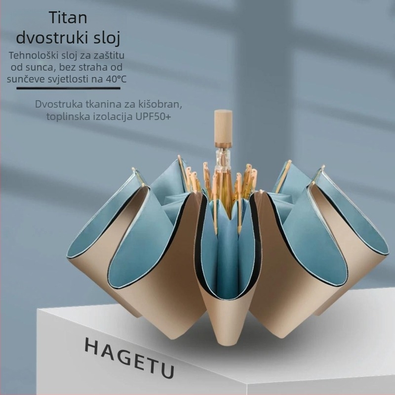 Sklopivi kišobran s titanijskim premazom i tkaninom 210T Impact, 8 rebara, ručno otvaranje zatvaranje, UPF50+, plastična drška