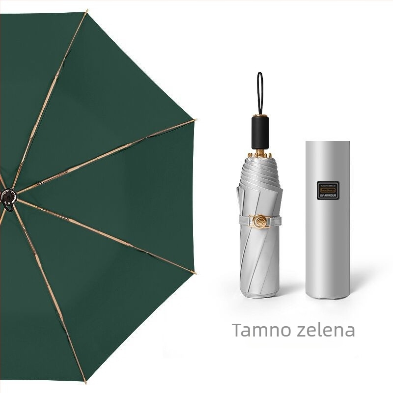 Sklopivi kišobran s titanijskim premazom i tkaninom 210T Impact, 8 rebara, ručno otvaranje zatvaranje, UPF50+, plastična drška