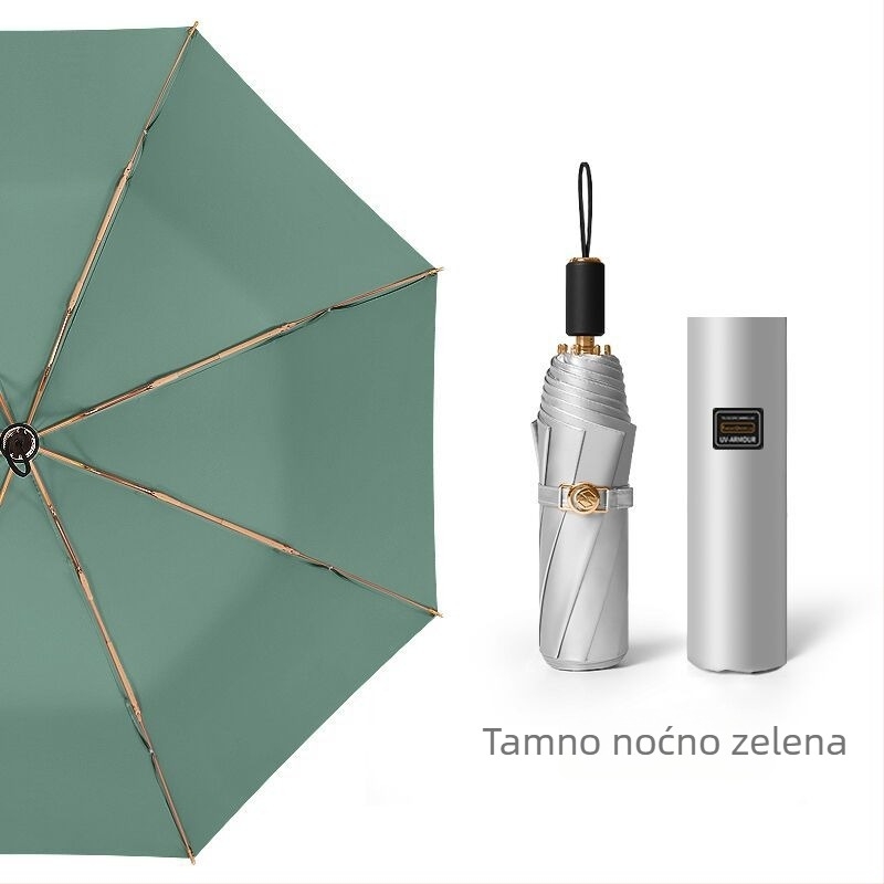 Sklopivi kišobran s titanijskim premazom i tkaninom 210T Impact, 8 rebara, ručno otvaranje zatvaranje, UPF50+, plastična drška