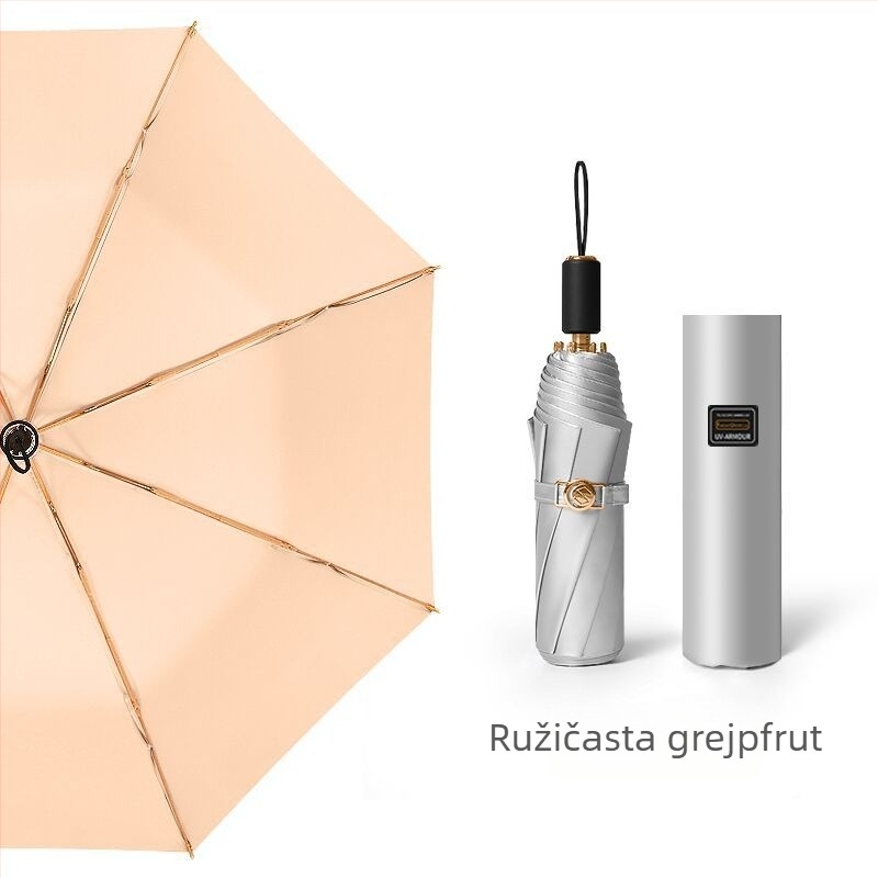 Sklopivi kišobran s titanijskim premazom i tkaninom 210T Impact, 8 rebara, ručno otvaranje zatvaranje, UPF50+, plastična drška