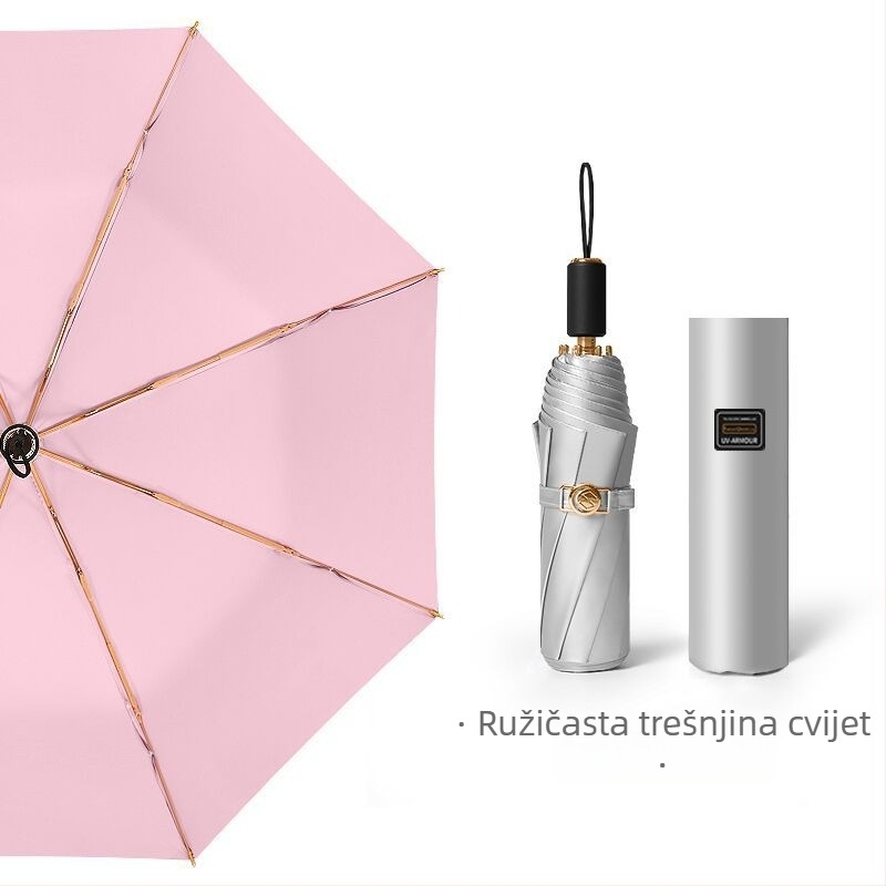 Sklopivi kišobran s titanijskim premazom i tkaninom 210T Impact, 8 rebara, ručno otvaranje zatvaranje, UPF50+, plastična drška