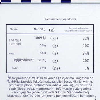 White Rabbit arašid nugat u metalnoj kutiji za darove – sastav: šećer, mliječni prah; rok trajanja: 540 dana
