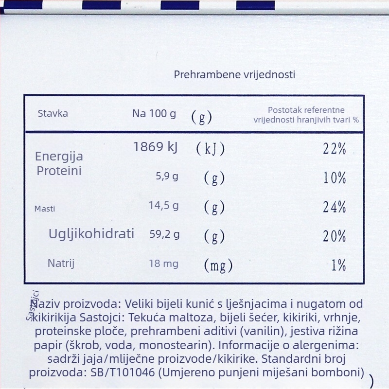 White Rabbit arašid nugat u metalnoj kutiji za darove – sastav: šećer, mliječni prah; rok trajanja: 540 dana