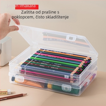 Imakara Prozirna plastična kutija za stol s poklopcem, kutija za pohranu koja se može slagati, model P-5673 – za školske potrepštine i igračke