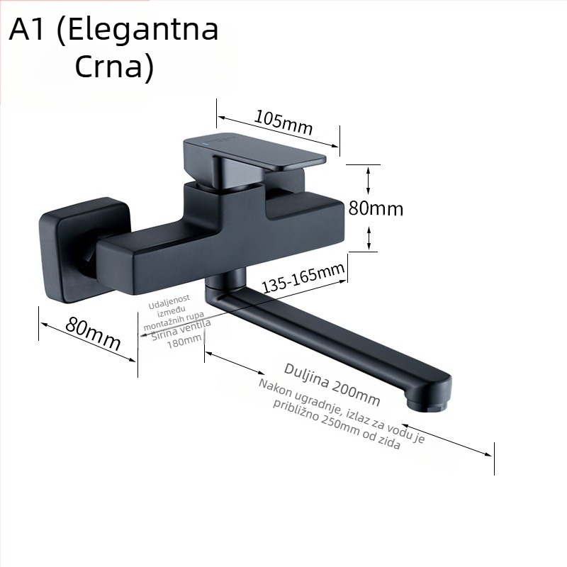 Skrivenu bakreni trostruki tuš miješalica s produženim rotirajućim tušem, zidna montaža; Radni tlak: 50; Temperatura tople vode: 50; Temperatura hladne vode: 0; Protok: 50