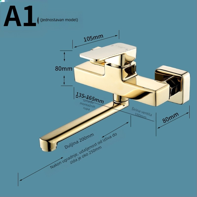 Skrivenu bakreni trostruki tuš miješalica s produženim rotirajućim tušem, zidna montaža; Radni tlak: 50; Temperatura tople vode: 50; Temperatura hladne vode: 0; Protok: 50
