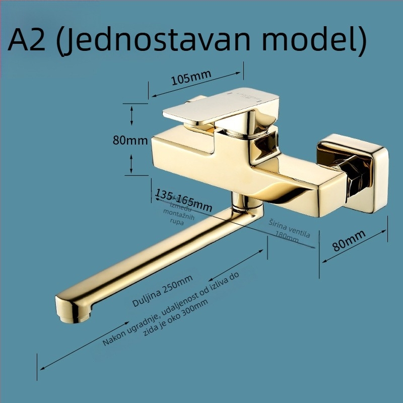 Skrivenu bakreni trostruki tuš miješalica s produženim rotirajućim tušem, zidna montaža; Radni tlak: 50; Temperatura tople vode: 50; Temperatura hladne vode: 0; Protok: 50