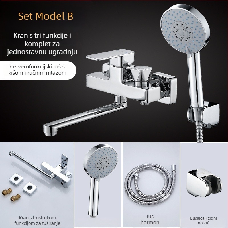 Skrivenu bakreni trostruki tuš miješalica s produženim rotirajućim tušem, zidna montaža; Radni tlak: 50; Temperatura tople vode: 50; Temperatura hladne vode: 0; Protok: 50