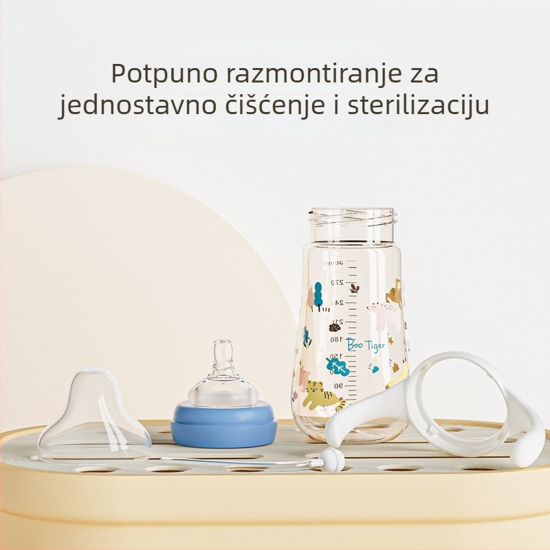 PPSU boca s širokim otvorom, tri namjene, zakrivljeni oblik s držačem, moguć tisk logotipa, 80/240/280 ml