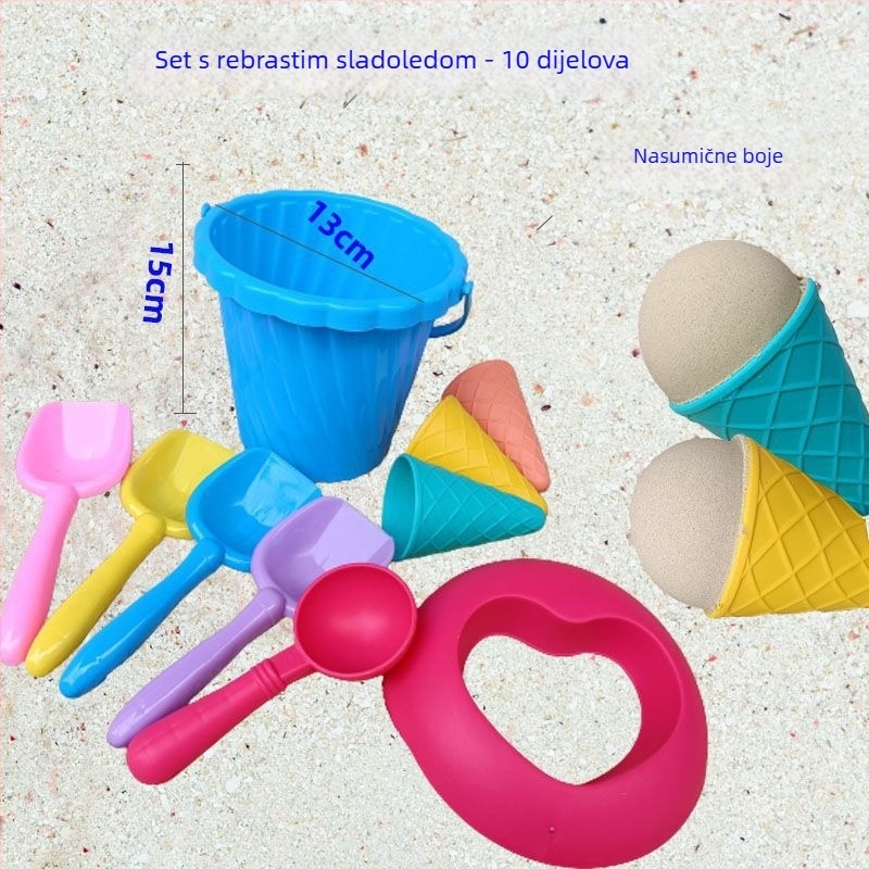 Dječji set igračaka za plažu s vedrom za pijesak s temom sladoleda – plast, pakiranje u boji kutiji, 3C certificiranje 2023152202047939