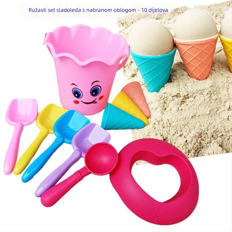 Dječji set igračaka za plažu s vedrom za pijesak s temom sladoleda – plast, pakiranje u boji kutiji, 3C certificiranje 2023152202047939