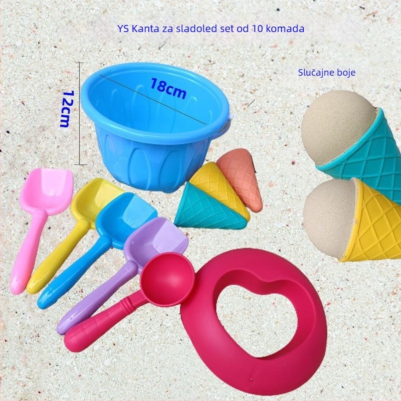 Dječji set igračaka za plažu s vedrom za pijesak s temom sladoleda – plast, pakiranje u boji kutiji, 3C certificiranje 2023152202047939