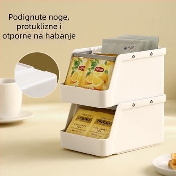 Stolni organizator za kozmetiku — višeslojni, skladišni stalak za kozmetiku, čajne vrećice i užinu; materijali PP i HIPS