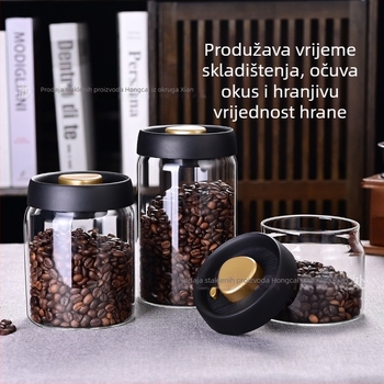 Red Cai staklena zatvara posuda za kavu zrna, kavu u prahu, mliječni prah i čaj, cilindrični oblik, modern minimalistički stil