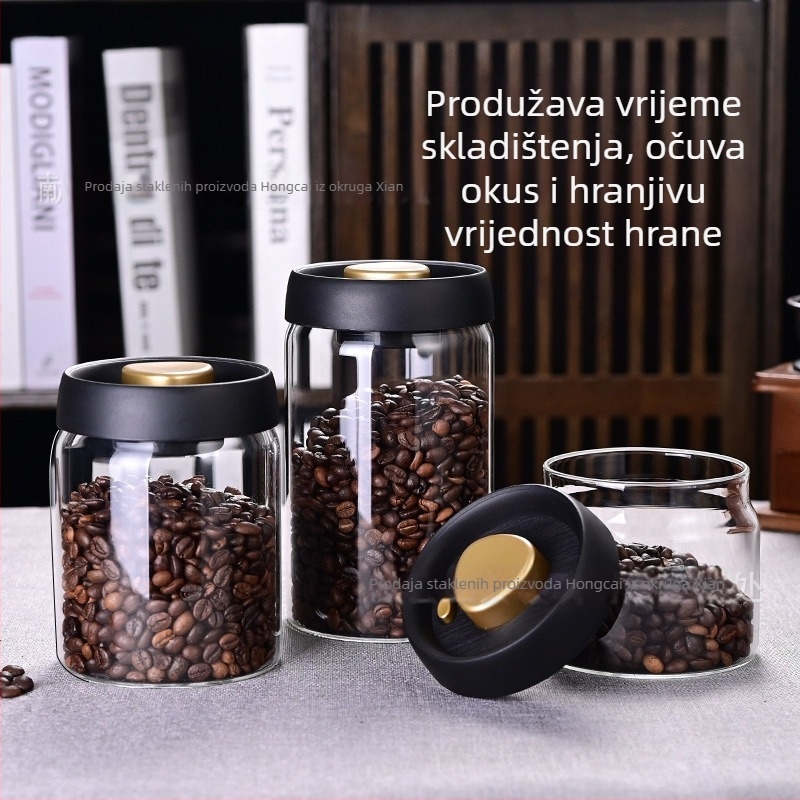 Red Cai staklena zatvara posuda za kavu zrna, kavu u prahu, mliječni prah i čaj, cilindrični oblik, modern minimalistički stil