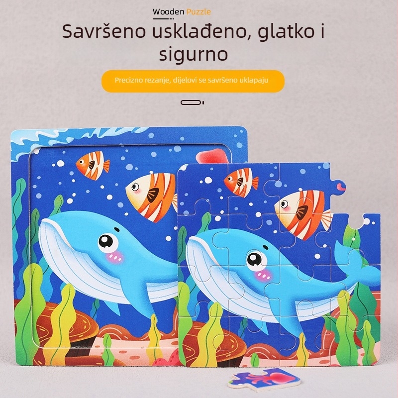 Drvena slagalica za djecu, 16 komada — životinje i dinosauri, ravna slagalica, za djecu 4-6 godina, DIY prilagodba prema crtežima, blister pakiranje