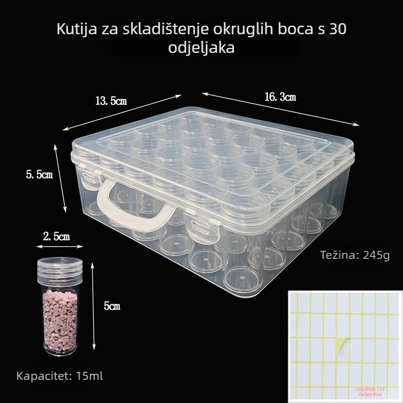 Plastična kutija za pohranu s 30 odjeljaka za kružne bočice, PP+PS, 1L, organizator s pretincima
