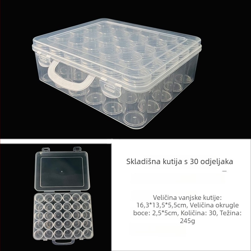 Plastična kutija za pohranu s 30 odjeljaka za kružne bočice, PP+PS, 1L, organizator s pretincima