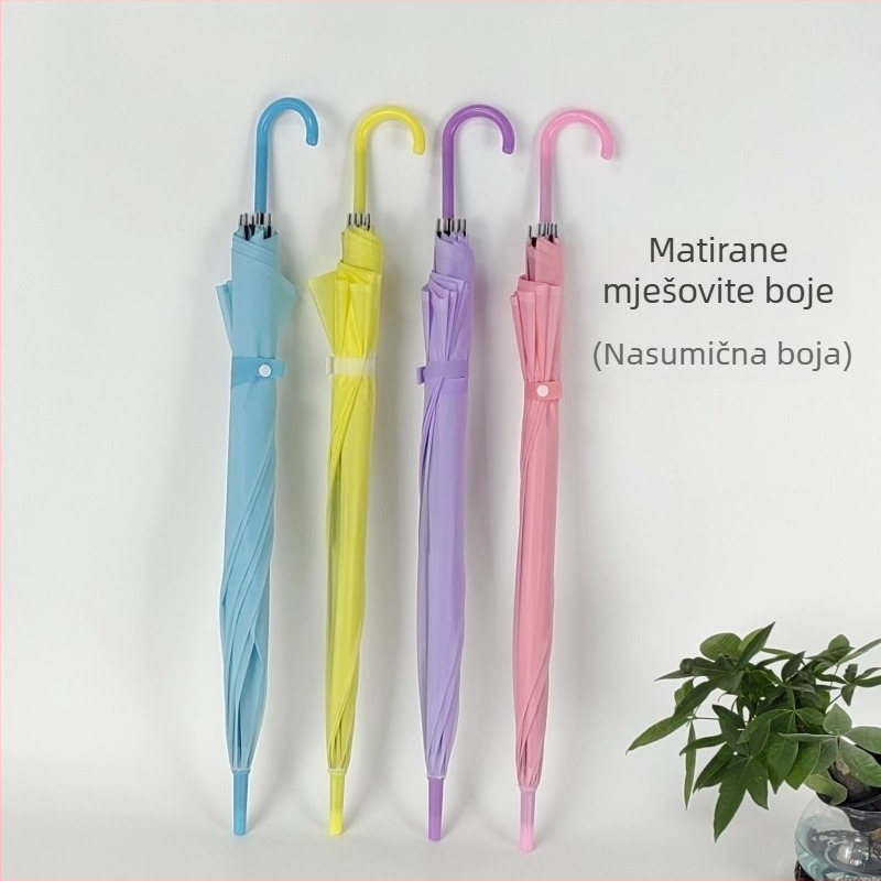 Reklamni kišobran s dugačkim drškom i logom, platno od plastike 210T, 8 rebara od željeza, čelična osovina, automatsko otvaranje