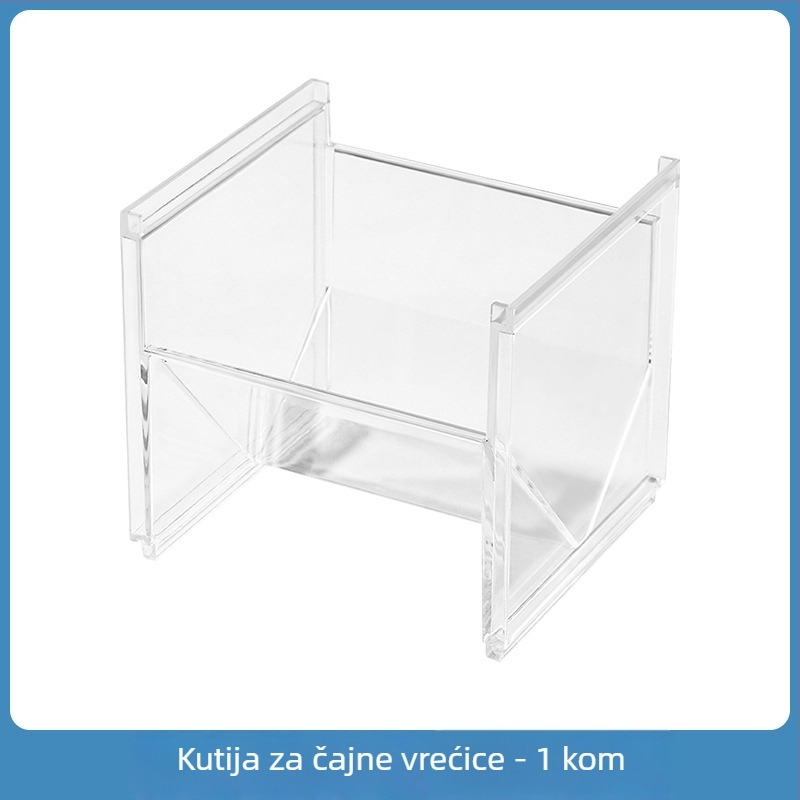 Stolna kutija za pohranu s dvostrukim slojem i ladicom, prozirne odjeljke za čajne vrećice i kapsule kave, PS materijal, bez poklopca, kapacitet 1 L
