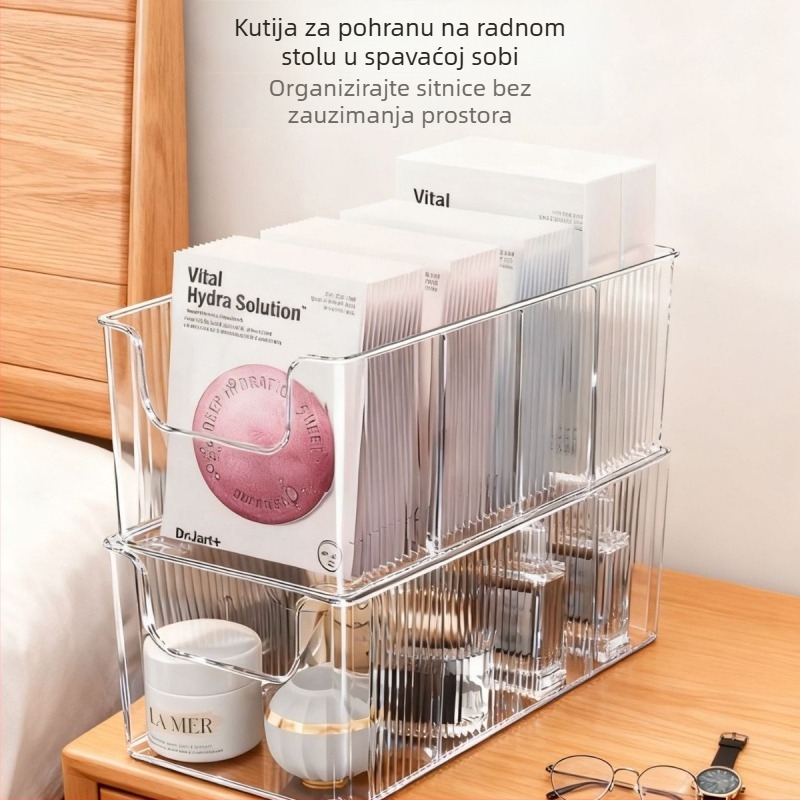 Kutija za pohranu maski za lice, stolni kozmetički organizator s odjeljcima, PET materijal, bez montaže, moderni minimalistički stil, mogućnost otiska logotipa