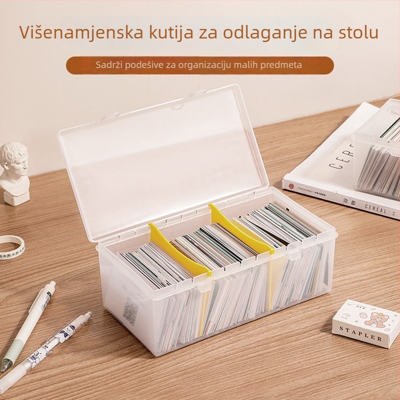 Pravokutna stolna kutija za pohranu s poklopcem i pregradnim odjeljcima, PP materijal, model D3472, kapacititet 1 L, mogućnost slaganja