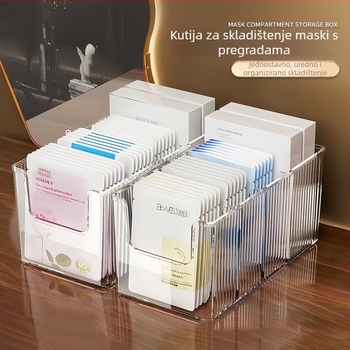 Kutija za skladištenje kozmetike, PET materijal, model N-122, proziran stolni organizator s pregradama, kapacitet 2 L
