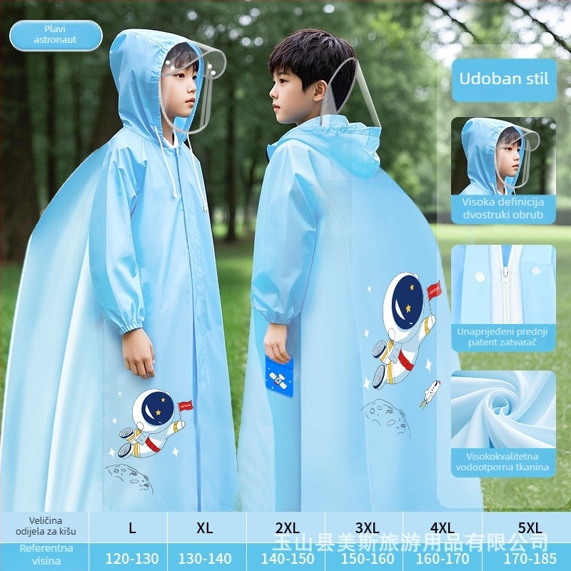 Dječje potpuno vodootporno pončo s školskim ruksakom, EVA tkanina, višekratna upotreba, logotip otisnut