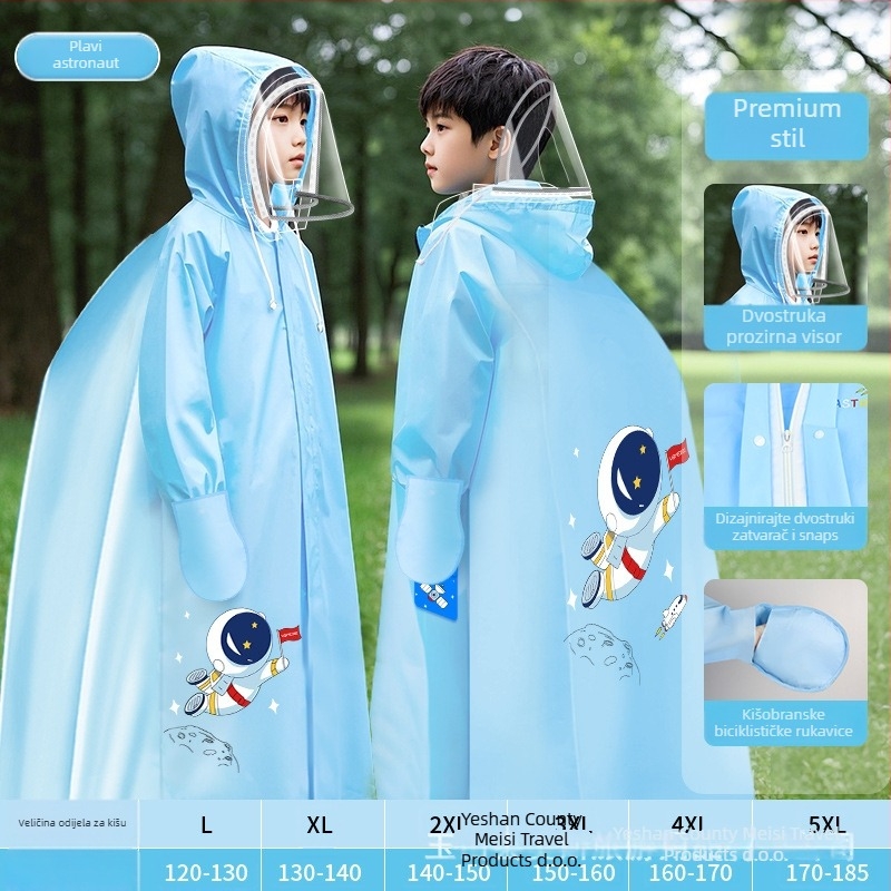 Dječje potpuno vodootporno pončo s školskim ruksakom, EVA tkanina, višekratna upotreba, logotip otisnut