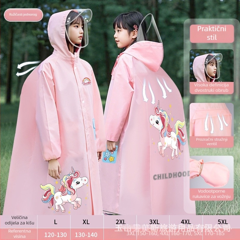 Dječje potpuno vodootporno pončo s školskim ruksakom, EVA tkanina, višekratna upotreba, logotip otisnut