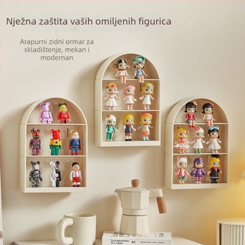 Zidno postavljiva polica za skladištenje blind box lutaka i figurica, bez bušenja, otporna na prašinu, za Pop Mart kutije