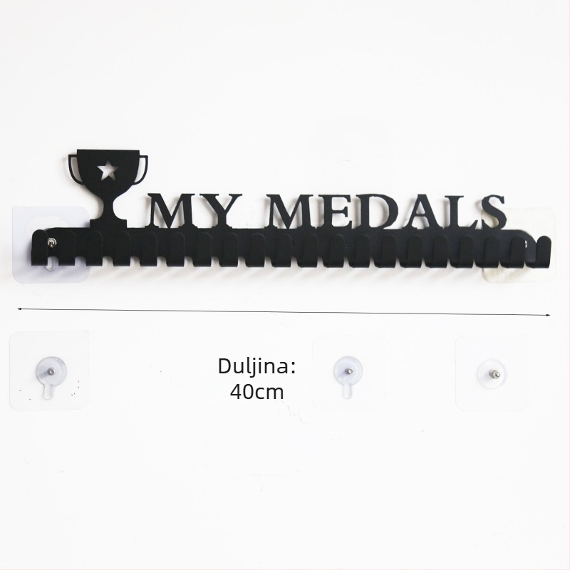 Zidna vješalica za medalje s višestrukim redovima kuka, od željeza, nosivost 10 kg, montaža bez bušenja