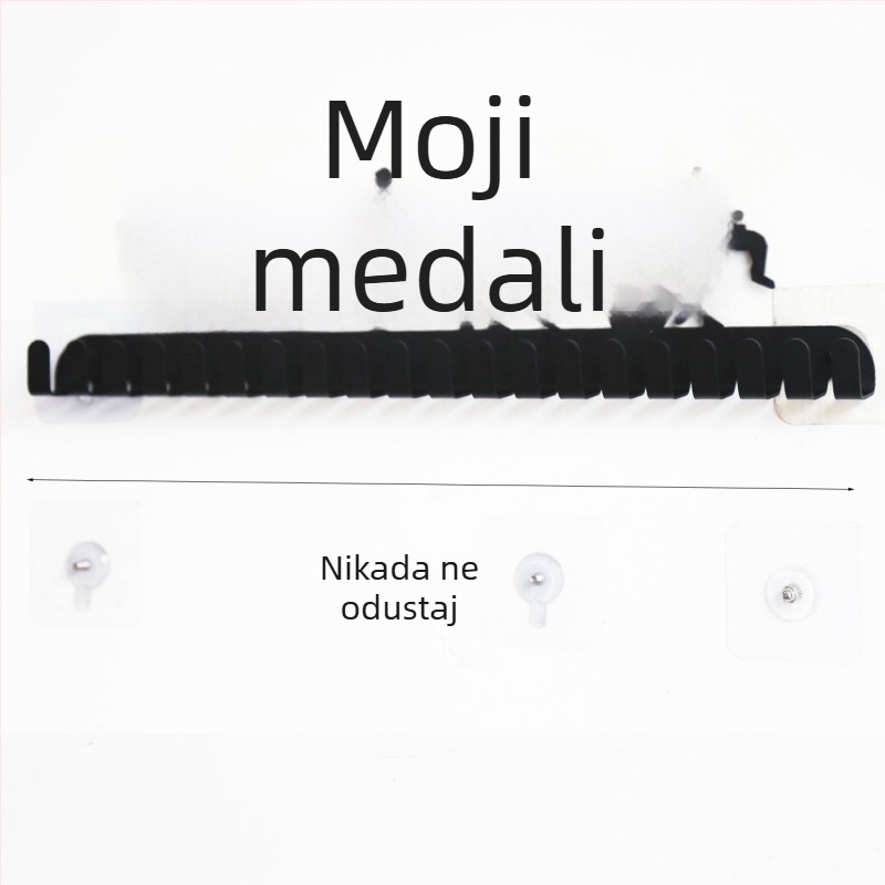 Zidna vješalica za medalje s višestrukim redovima kuka, od željeza, nosivost 10 kg, montaža bez bušenja