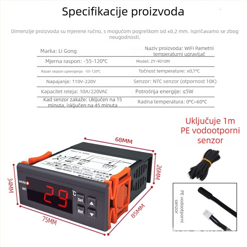 Ugrađeni digitalni WiFi termostat za grijanje i hlađenje - industrijski hladnjak temperaturni upravljač prekidač, pločasta montaža, 110–220V